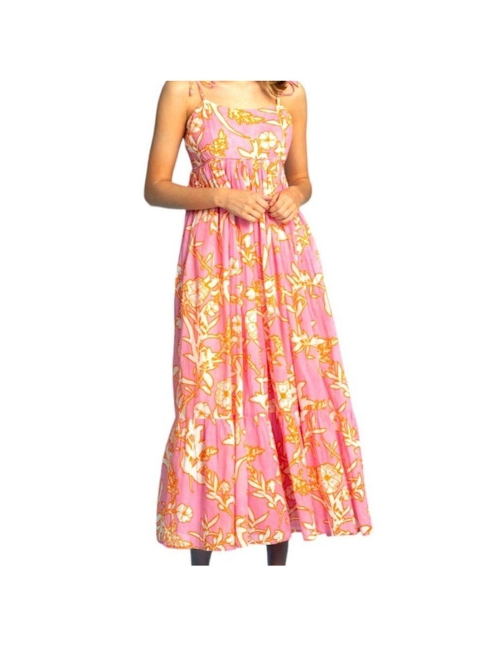 Olivia James The Label pink orange floral maxi dress XS 100% cotton